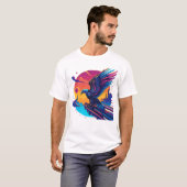 Neon Eagle Synthwave Retro Zonsondergang Cyber Art T-shirt (Voorkant volledig)