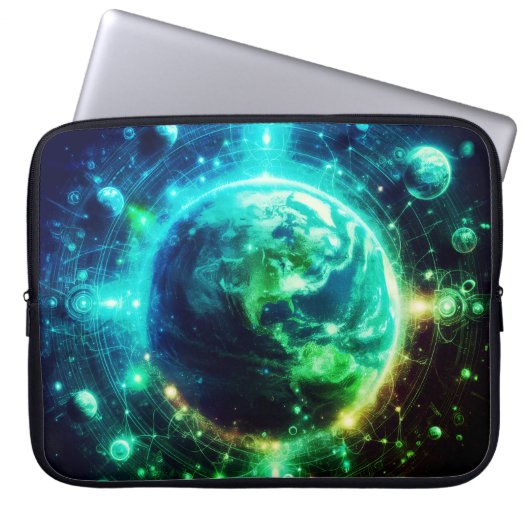 Neon Earth and Her Siblings on 15" Electronics Bag Laptop Sleeve (Voorkant)