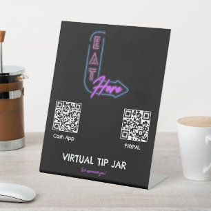 Neon Eat here Virtual Tip Jar Tabletop Sign Reclamebord Met Voetstuk