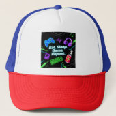 Neon Eat Sleep Game Repeat Gamer Quote Trucker Pet (Voorkant)