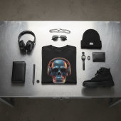 Neon Echo: Synthwave Gamer Skull Graphic T-shirt