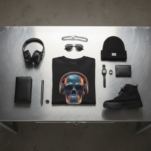 Neon Echo: Synthwave Gamer Skull Graphic T-shirt