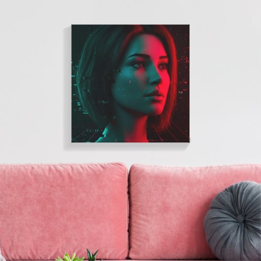 Neon Echo Uitgerekt Canvas Print (Insitu (Woonkamer))