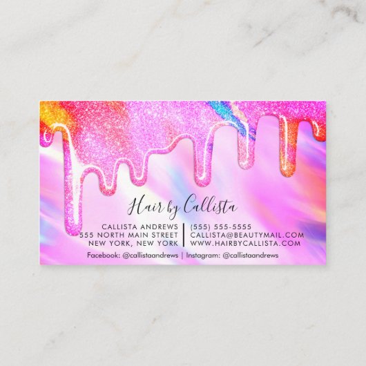 Neon Eenhoorn Holografische Dikke Glitter Druppelt Visitekaartje (Achterkant)