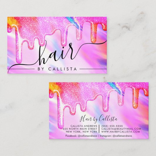 Neon Eenhoorn Holografische Dikke Glitter Druppelt Visitekaartje (Voorkant / Achterkant)