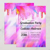 Neon Eenhoorn Holografische Glitter Druppelt Afstu Kaart (Voorkant / Achterkant)