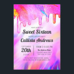 Neon Eenhoorn Holografische Glitter Druppelt Zoet  Kaart<br><div class="desc">Deze girly en glamoureuze zoete zestien verjaardagsfeestje uitnodiging is perfect voor het girly meisje. Het beschikt over faux gedrukte sprankelende eenhoorn regenboogkleur dikke glitter druppels op de top van een holografische iriserende achtergrond. De typografie is een elegant cursief schrift met een modern serif lettertype om bij te passen. Het kleurenschema...</div>