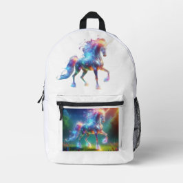 Neon Eenhoorn Kunst – Glanzende Fantasie Paard Reg Bedrukte Rugzak
