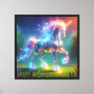 Neon Eenhoorn Kunst – Glanzende Fantasie Paard Reg Canvas Afdruk