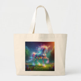 Neon Eenhoorn Kunst – Glanzende Fantasie Paard Reg Grote Tote Bag