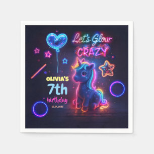 Neon Eenhoorn Verjaardagsfeest Laten we Glow Crazy Servet