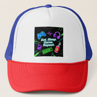 Neon Eet Slaap Game Herhaal Gamer Citaat Trucker Pet