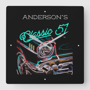 Neon Effect Chevy Classic 1957 auto, aangepaste na Vierkante Klok