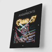 Neon Effect Chevy Classic 1957, autonaam Gold  Vierkante Klok (Hoek)