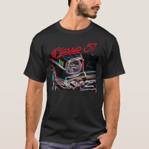 Neon Effect Classic 1957 Chevy Car Red Script  T-shirt