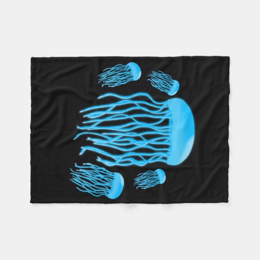 Neon Electric Blue Ggloing Jellyfish Familie Fleece Deken (Voorkant (Horizontaal))