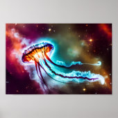 Neon Electric Cosmic Jellyfish Orbiting Stars Poster (Voorkant)