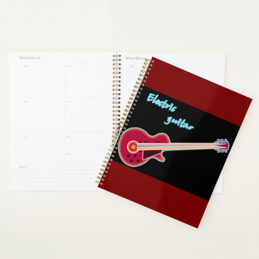 Neon Electric Guitar Retro 80s Rock Music Planner (Display)