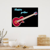 Neon Electric Guitar Retro 80s Rock Music Poster (Keuken)