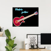 Neon Electric Guitar Retro 80s Rock Music Poster (Thuiskantoor)
