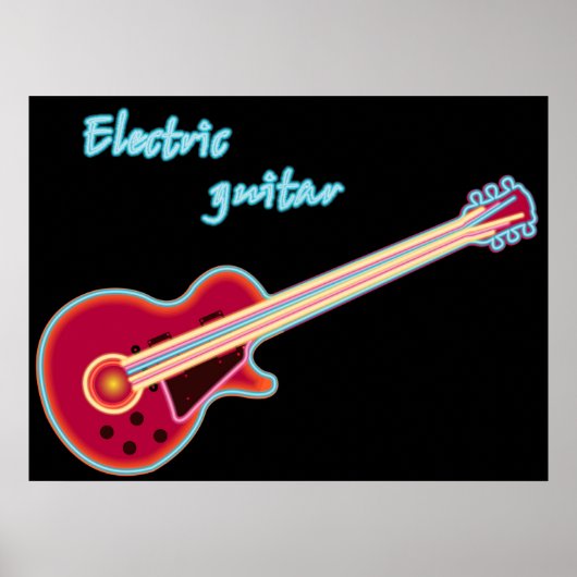 Neon Electric Guitar Retro 80s Rock Music Poster (Voorkant)