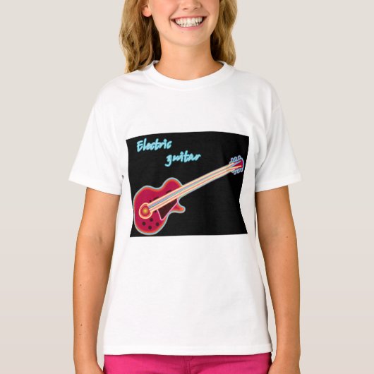 Neon Electric Guitar Retro 80s Rock Music T-shirt (Voorkant)