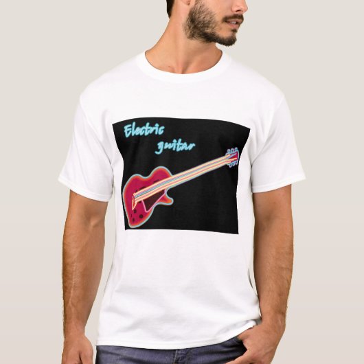 Neon Electric Guitar Retro 80s Rock Music T-shirt (Voorkant)