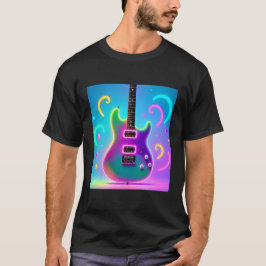 Neon Electric Guitar - Retro Synthwave Music Art T-shirt