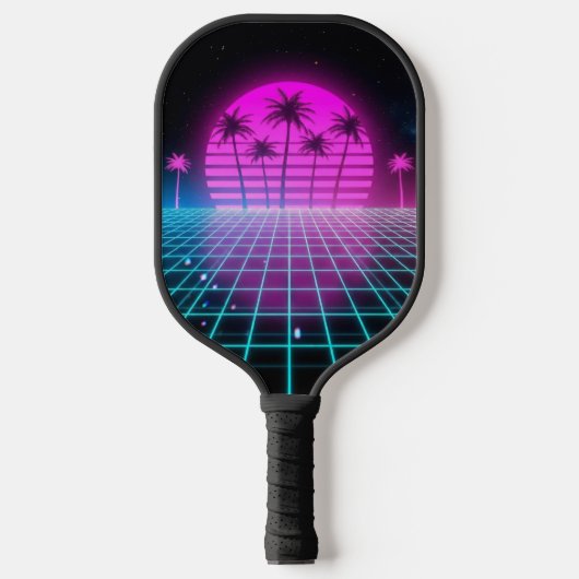 Neon Electric Palms Retro Vaporwave Custom Pickleb Pickleball Paddle (Voorkant)