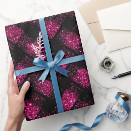 Neon Elektrisch Roze Gloed Zwarte Glitters Patroon Cadeaupapier