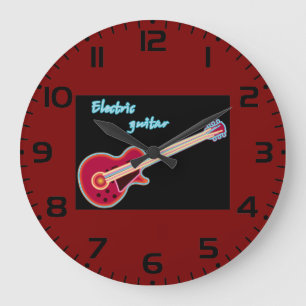 Neon Elektrische Gitaar Retro 80s Rockmuziek Grote Klok