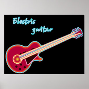 Neon Elektrische Gitaar Retro 80s Rockmuziek Poster