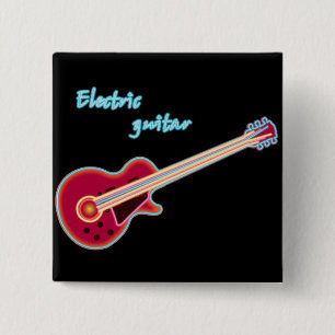 Neon Elektrische Gitaar Retro 80s Rockmuziek Vierkante Button 5,1 Cm