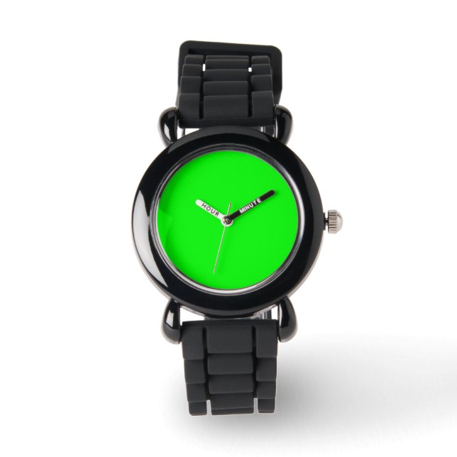 Neon Elektrische Groene Stevige Kleur | Klassiek Horloge (Voorkant)