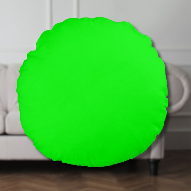 Neon Elektrische Groene Stevige Kleur | Klassiek Rond Kussen (Creator heeft geüpload)