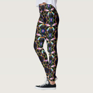 Neon elektrische honingraatbij leggings