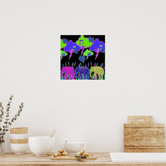 Neon Elephants Poster (Keuken)