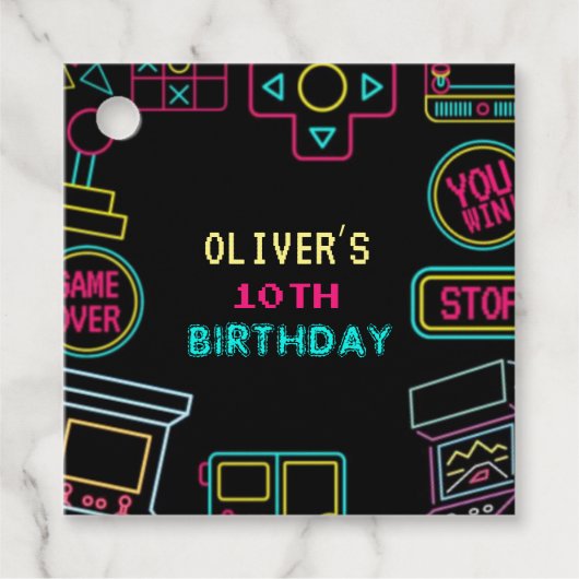 Neon Elk jaar video games arcade verjaardag Bedankjes Labels (Voorkant)