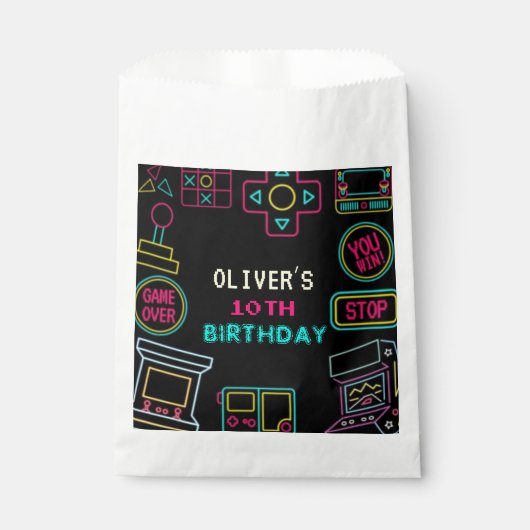 Neon Elk jaar video games arcade verjaardag Bedankzakje (Voorkant)