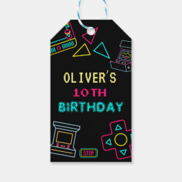 Neon Elk jaar video games arcade verjaardag Cadeaulabel