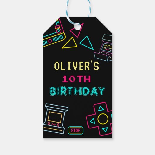 Neon Elk jaar video games arcade verjaardag Cadeaulabel (Voorkant)
