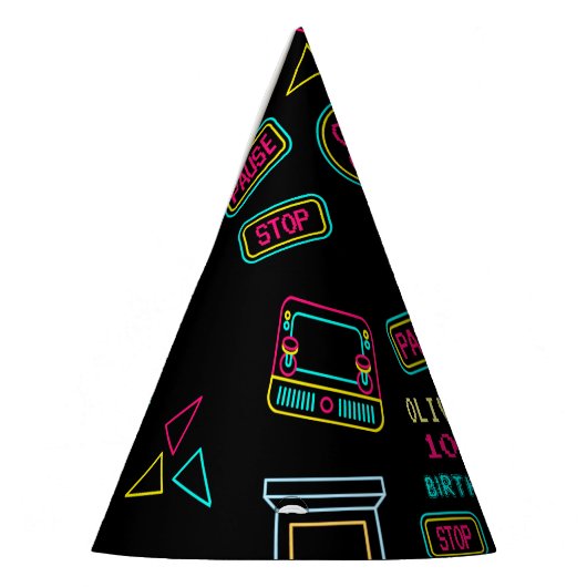 Neon Elk jaar video games arcade verjaardag Feesthoedjes (Links)