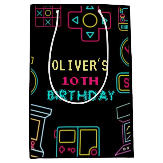 Neon Elk jaar video games arcade verjaardag Medium Cadeauzakje (Voorkant)