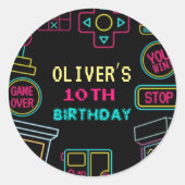 Neon Elk jaar video games arcade verjaardag Ronde Sticker (Voorkant)