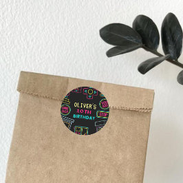 Neon Elk jaar video games arcade verjaardag Ronde Sticker