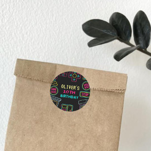Neon Elk jaar video games arcade verjaardag Ronde Sticker