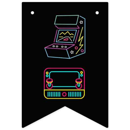 Neon elk jaar video games arcade verjaardag vlaggetjes (Eerste vlag)