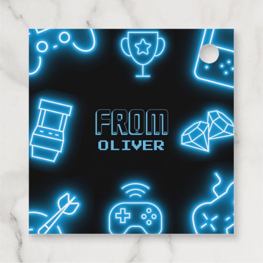 Neon Elk jaar videogames verjaardag Bedankjes Labels (Achterkant)
