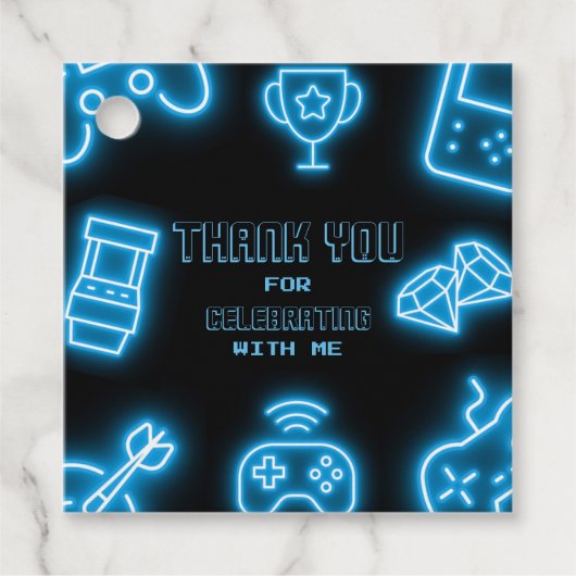 Neon Elk jaar videogames verjaardag Bedankjes Labels (Voorkant)
