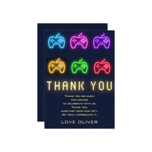Neon Elk jaar videogames verjaardag Bedankkaart (Voorkant / Achterkant in situ)